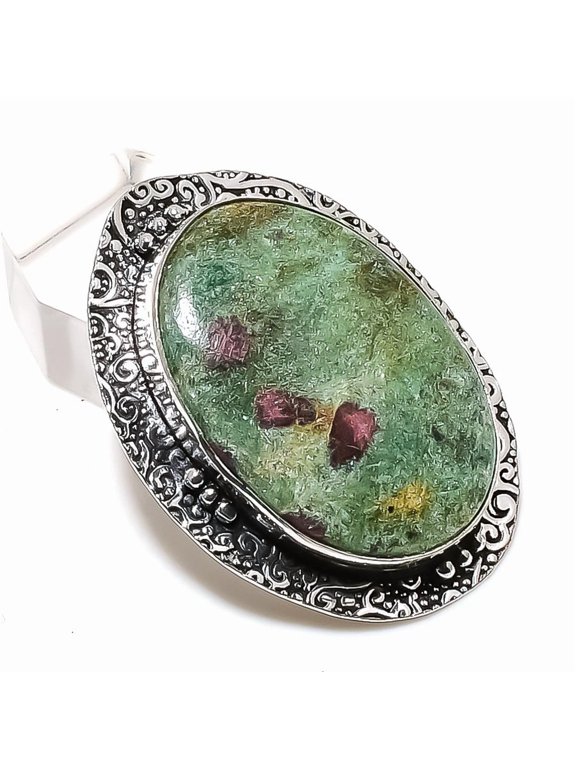 Natural Ruby Fuchsite Gemstone 925 Sterling Silver Jewelry Pendant 1.89"