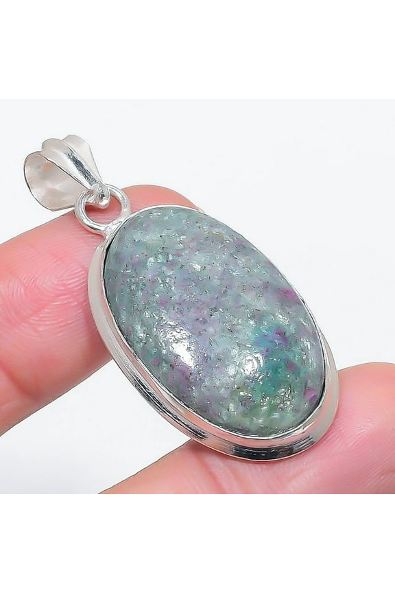 Natural Ruby Fuchsite Gemstone 925 Sterling Silver Jewelry Pendant 1.89"