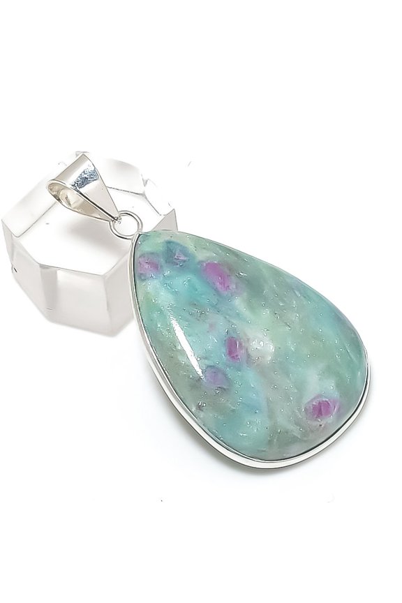 Natural Ruby Fuchsite Gemstone 925 Sterling Silver Jewelry Pendant 1.97"