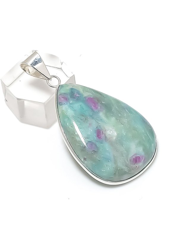 Natural Ruby Fuchsite Gemstone 925 Sterling Silver Jewelry Pendant 1.97"