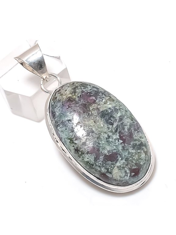 Natural Ruby Fuchsite Gemstone 925 Sterling Silver Jewelry Pendant 2.05"