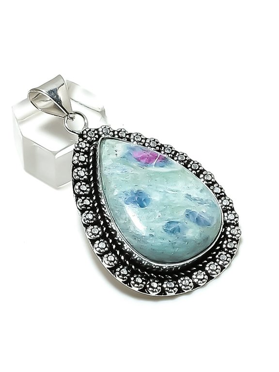 Natural Ruby Fuchsite Gemstone 925 Sterling Silver Jewelry Pendant 2.25"