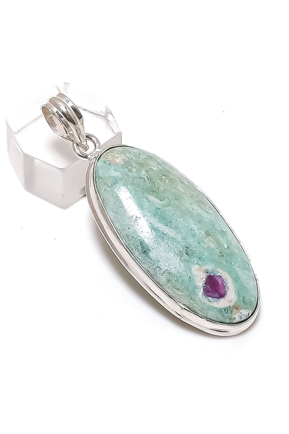 Natural Ruby Fuchsite Gemstone 925 Sterling Silver Jewelry Pendant 2.29"