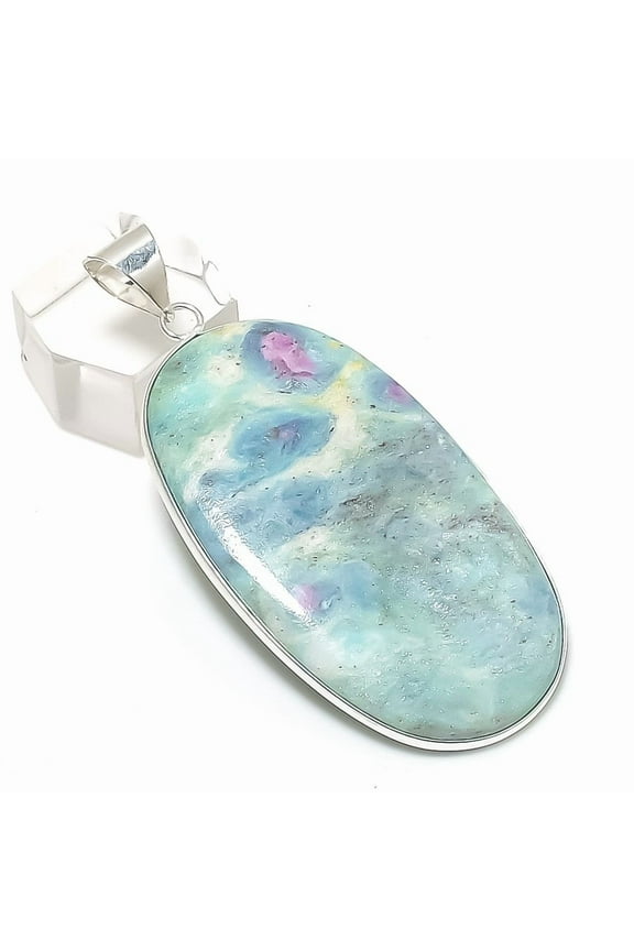 Natural Ruby Fuchsite Gemstone 925 Sterling Silver Jewelry Pendant 2.48"