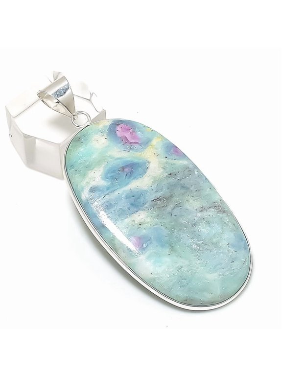 Natural Ruby Fuchsite Gemstone 925 Sterling Silver Jewelry Pendant 2.48"