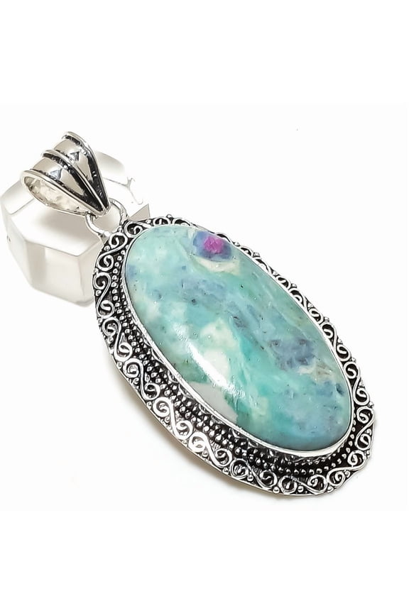 Natural Ruby Fuchsite Gemstone 925 Sterling Silver Jewelry Pendant 2.64"