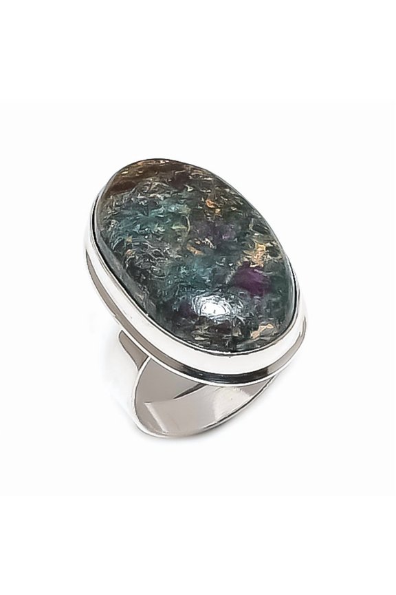 Natural Ruby Fuchsite Gemstone 925 Sterling Silver Jewelry Ring Size 10