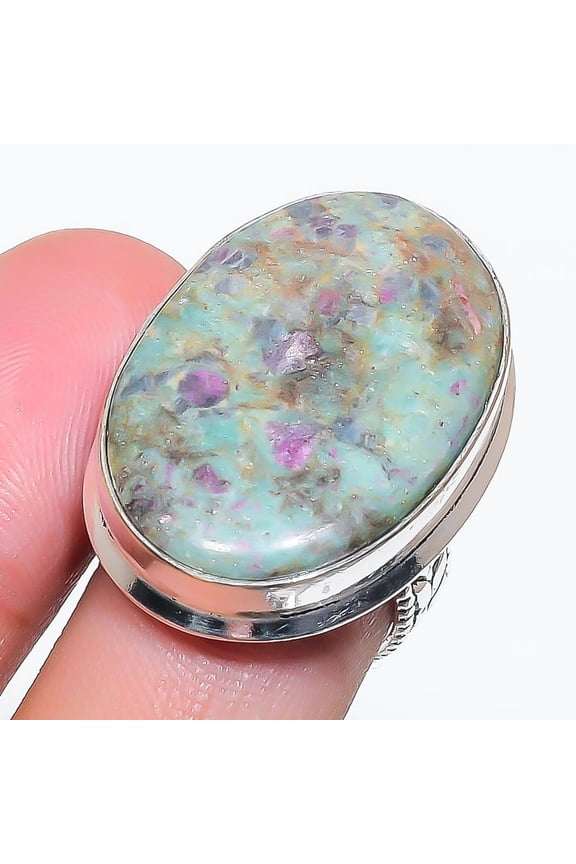 Natural Ruby Fuchsite Gemstone 925 Sterling Silver Jewelry Ring Size 6.5