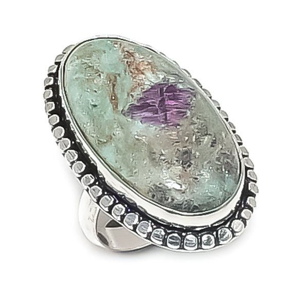 Natural Ruby Fuchsite Gemstone 925 Sterling Silver Jewelry Ring Size 7