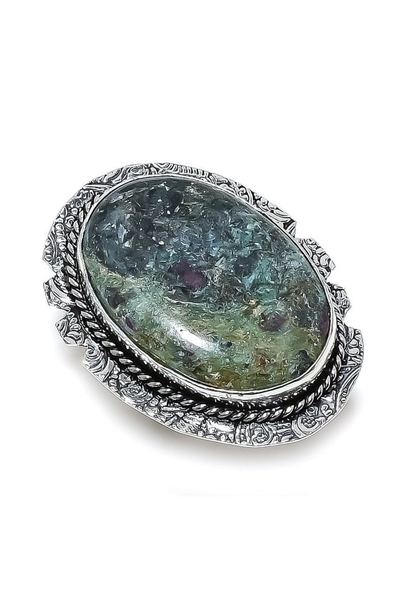 Natural Ruby Fuchsite Gemstone 925 Sterling Silver Jewelry Ring Size 8.5