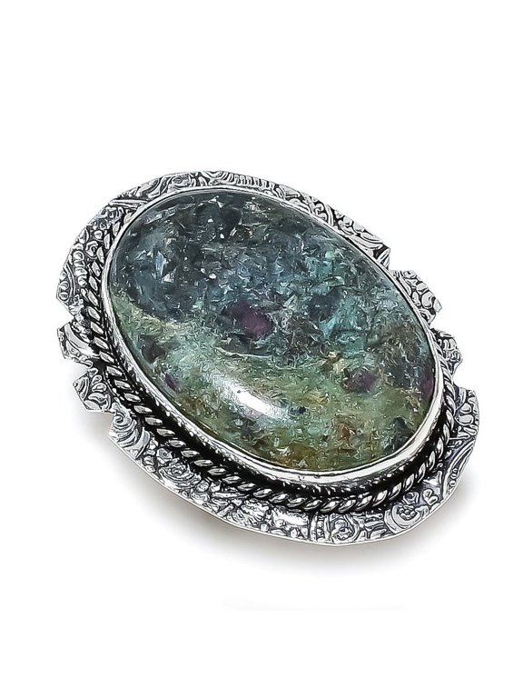 Natural Ruby Fuchsite Gemstone 925 Sterling Silver Jewelry Ring Size 8.5