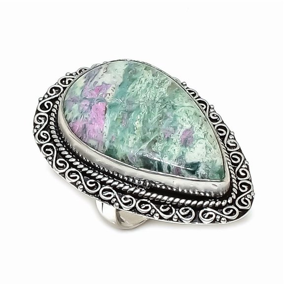 Natural Ruby Fuchsite Gemstone 925 Sterling Silver Jewelry Ring Size 8