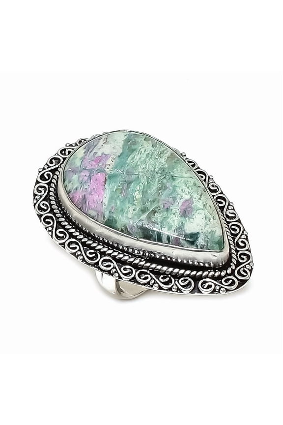 Natural Ruby Fuchsite Gemstone 925 Sterling Silver Jewelry Ring Size 8