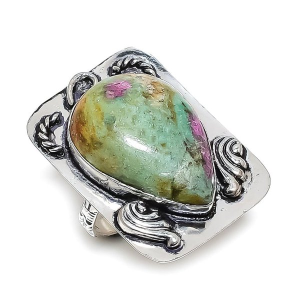 Natural Ruby Fuchsite Gemstone 925 Sterling Silver Jewelry Ring Size 9