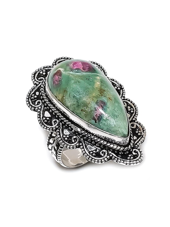 Natural Ruby Fuchsite Gemstone 925 Sterling Silver Jewelry Ring Size 9