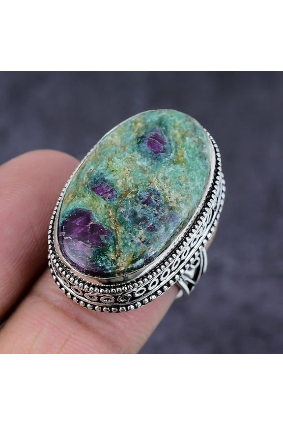 Natural Ruby Fuchsite Gemstone Handmade 925 Sterling Silver Gift Ring S.7