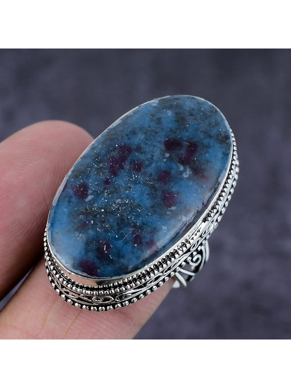 Natural Ruby Fuchsite Gemstone Handmade 925 Sterling Silver Ring Size 10