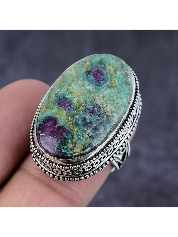 Natural Ruby Fuchsite Gemstone Handmade 925 Sterling Silver Ring Size 10