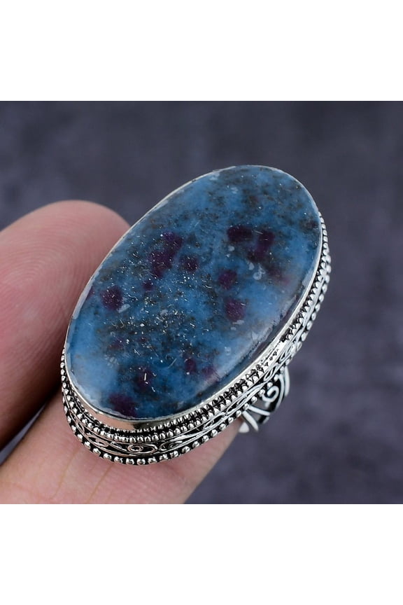 Natural Ruby Fuchsite Gemstone Handmade 925 Sterling Silver Ring Size 8