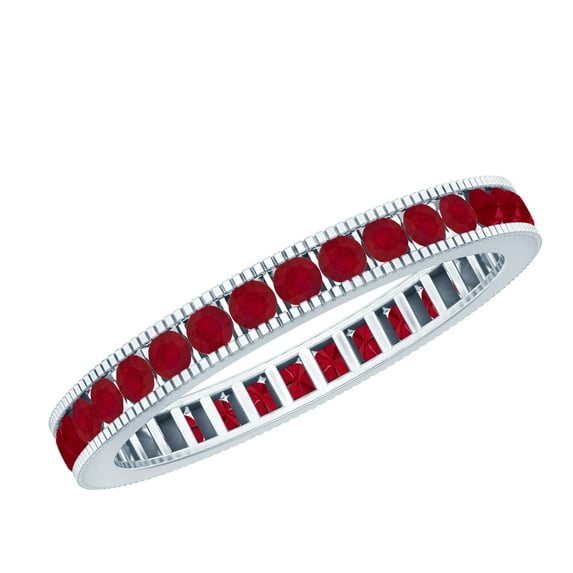 Rosec Jewels Natural Ruby Eternity Ring for Women - Channel Set Anniversary Band Ring - AAA Quality - Ready to Gift, 14K White Gold, US 11.50