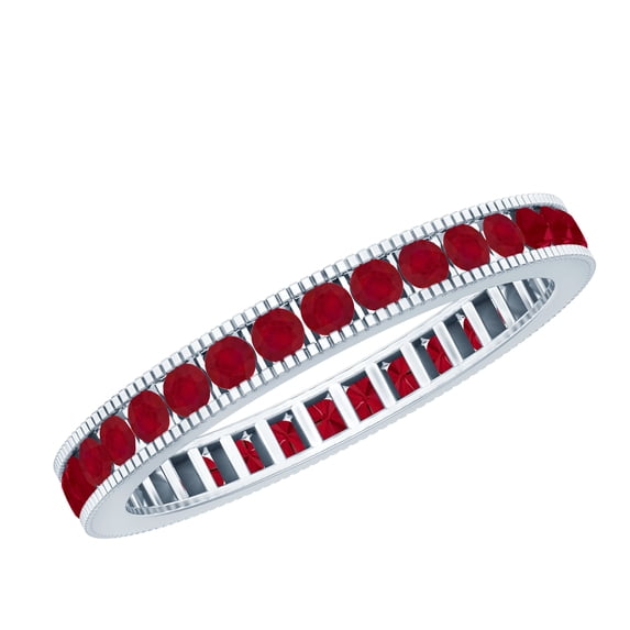 Rosec Jewels Natural Ruby Eternity Ring for Women - Channel Set Anniversary Band Ring - AAA Quality - Ready to Gift, 14K White Gold, US 7.00