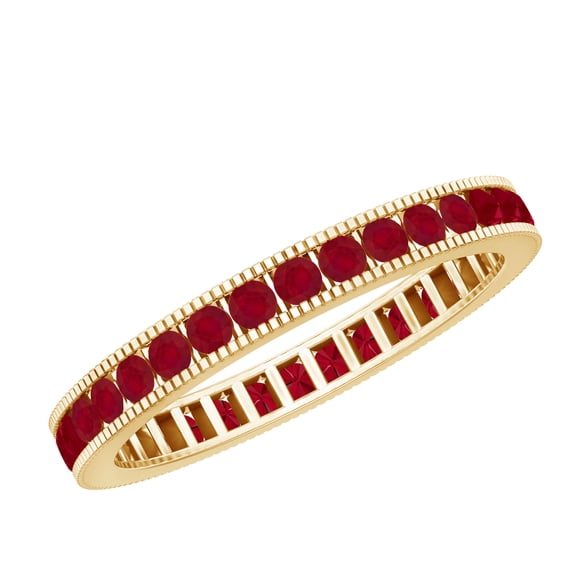 Rosec Jewels Natural Ruby Eternity Ring for Women - Channel Set Anniversary Band Ring - AAA Quality - Ready to Gift, 18K Yellow Gold, US 8.50