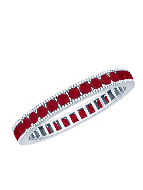 Natural Ruby Eternity Ring for Women - Channel Set Anniversary Band Ring - AAA Quality - Ready to Gift, 925 Sterling Silver, US 4.00
