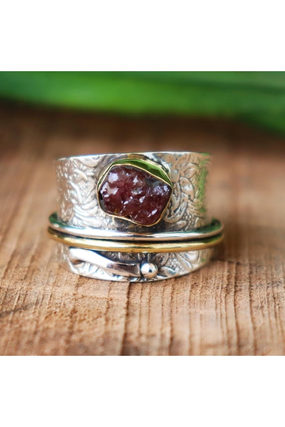 Natural Ruby Gemstone Ring, 925 Sterling Silver Ring, Spinner Ring, Band Ring, Raw Ruby Stone, Pink Stone Ring, Silver Personalized Gift,...