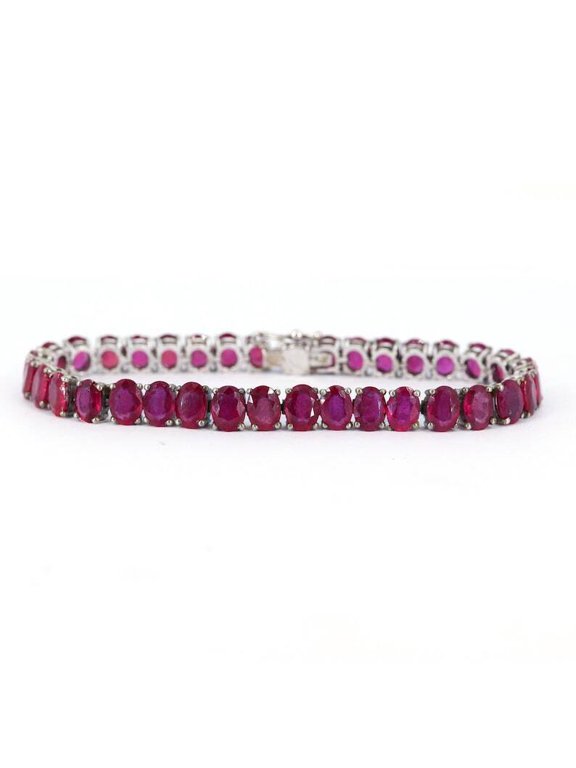 Natural Ruby Gemstone 925 Sterling Silver Bracelet