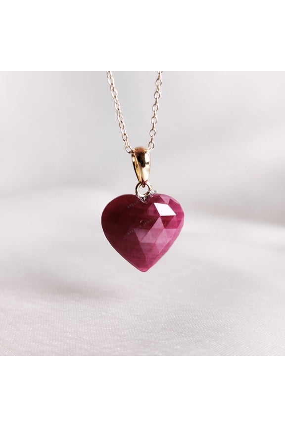 Natural Ruby Heart Pendant, 14K Yellow Gold, July Birthstone