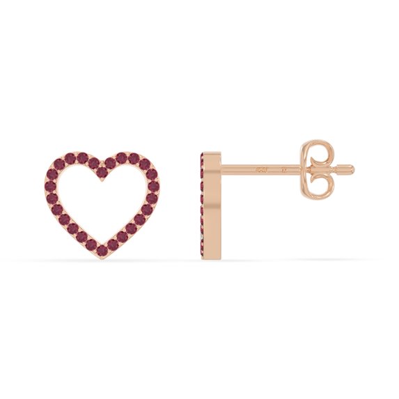 Natural Ruby Heart Stud Earrings for Women in 18K Rose Gold Vermeil, July Birthstone Jewelry Gifts for Her Birthday, Wedding Anniversary, Party, Mothers Day, Christmas, Graduation, Valentines