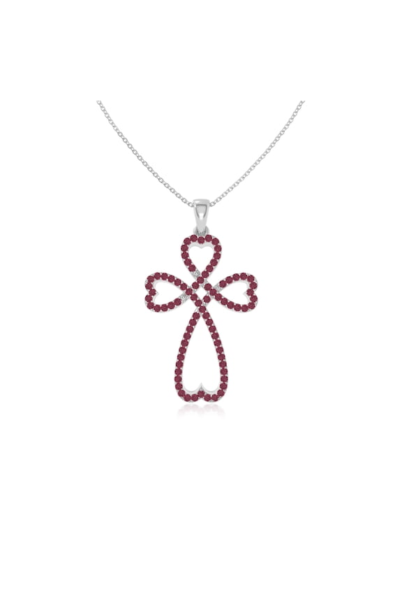 Natural Ruby Infinity Cross Shape Pendant Necklaces for Women in Sterling Silver, July Birthstone Jewelry Gifts for Her Birthday, Wedding Anniversary, Mothers Day, Christmas, Graduation, Valentines