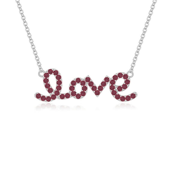 Natural Ruby Love Script Pendant Necklaces for Women in Sterling Silver, July Birthstone Jewelry Gifts for Her Birthday, Wedding Anniversary, Party, Graduation, Christmas, Mothers Day, Valentines