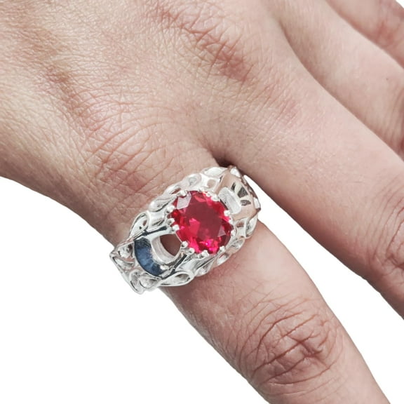 Natural Ruby Mans Ring, Ruby Gemstone Ring, July Birthstone, Silver Jewelry, 925 Silver Ring, Birthday Gift, Heavy Mens Ring, Arabic Design, Ottoman Style Ring, Christmas, Turkey Mens Signet Ring