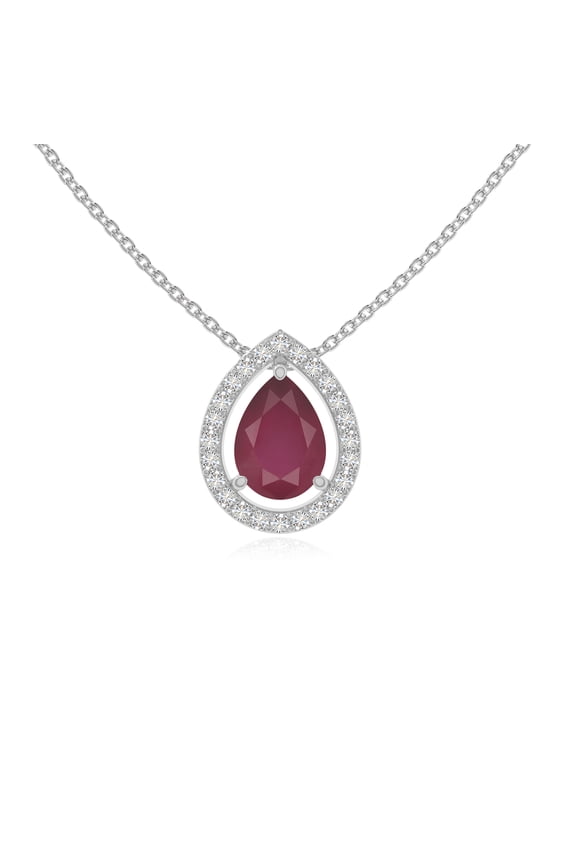 Natural Ruby with Moissanite Solitaire Halo Pear Pendant Necklaces for Women in Sterling Silver,July Birthstone Jewelry Gifts for Her Birthday,Wedding Anniversary,Mothers Day,Christmas,Valentines