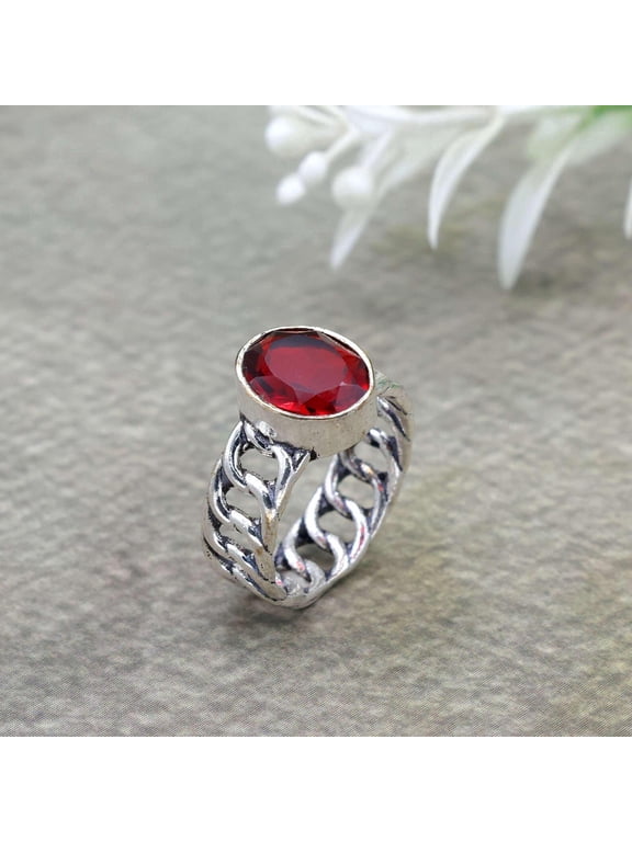 Natural Ruby Panchadhatu Ring for Men and Women, Handmade July Birthstone Ring