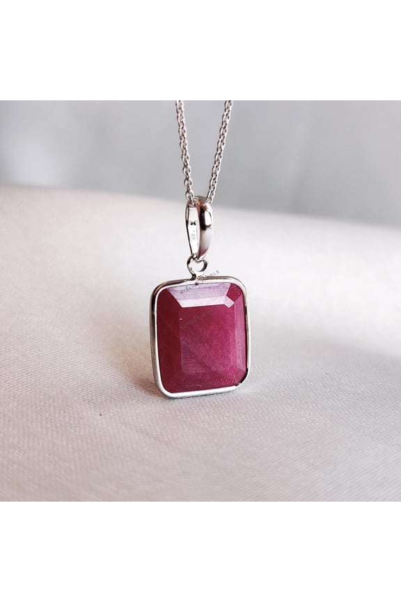 Natural Ruby Pendant, 14K Solid White Gold Ruby Pendant, July Birthstone Pendant, Bezel Pendant, Anniversary Gift, Natural Ruby Jewelry