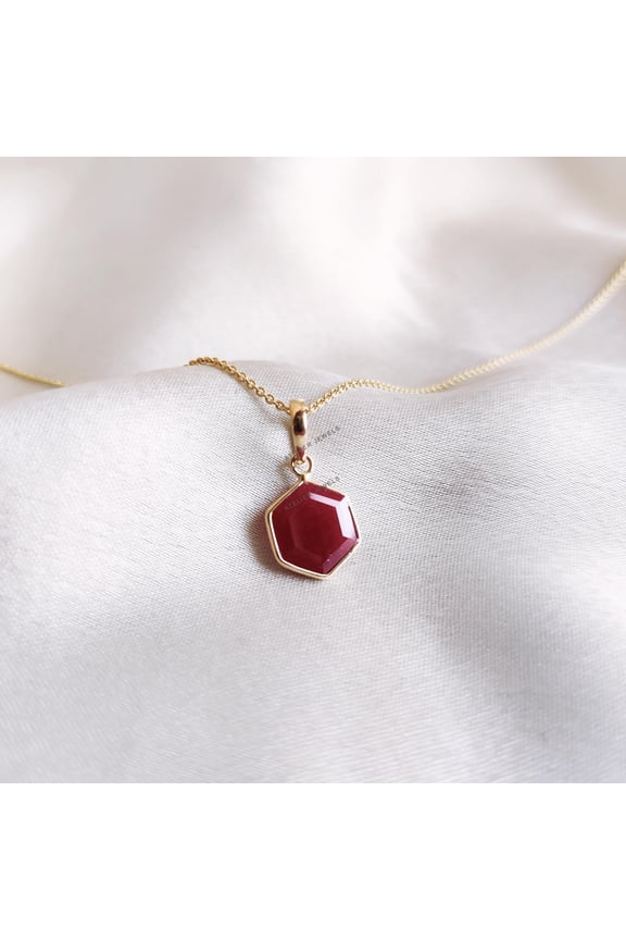 Natural Ruby Pendant, 14K Solid Yellow Gold Pendant, July Birthstone Pendant, Hexagon Pendant, Christmas Present, Natural Ruby Jewelry