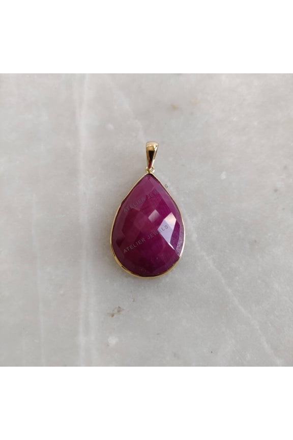 Natural Ruby Pendant, 14K Solid Yellow Gold Ruby Pendant, July Birthstone Pendant, Bezel Pendant, Christmas Present, Ruby Jewelry