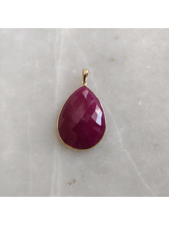 Natural Ruby Pendant, 14K Solid Yellow Gold Ruby Pendant, July Birthstone Pendant, Bezel Pendant, Natural Ruby Jewelry, Christmas Present