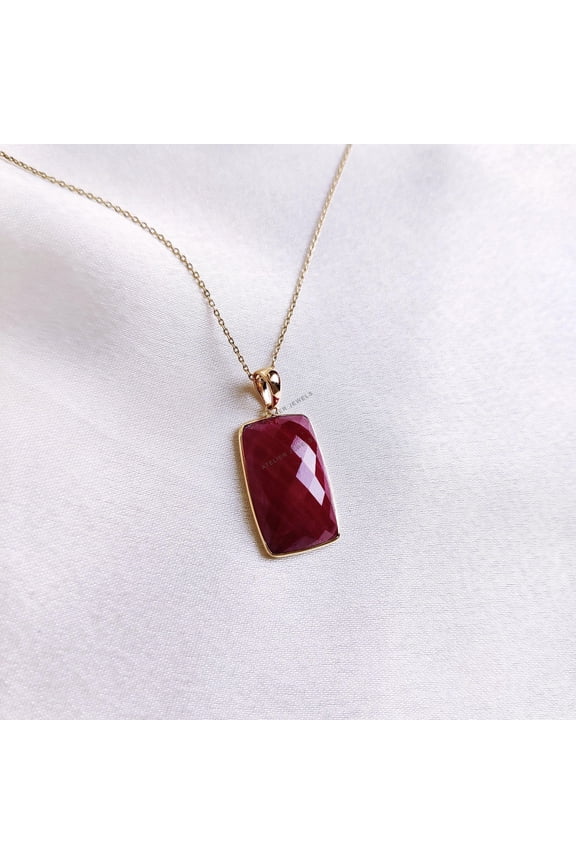 Natural Ruby Pendant, 14K Solid Yellow Gold Ruby Pendant, July Birthstone Pendant, Checker Cut Ruby Pendant, Christmas Present