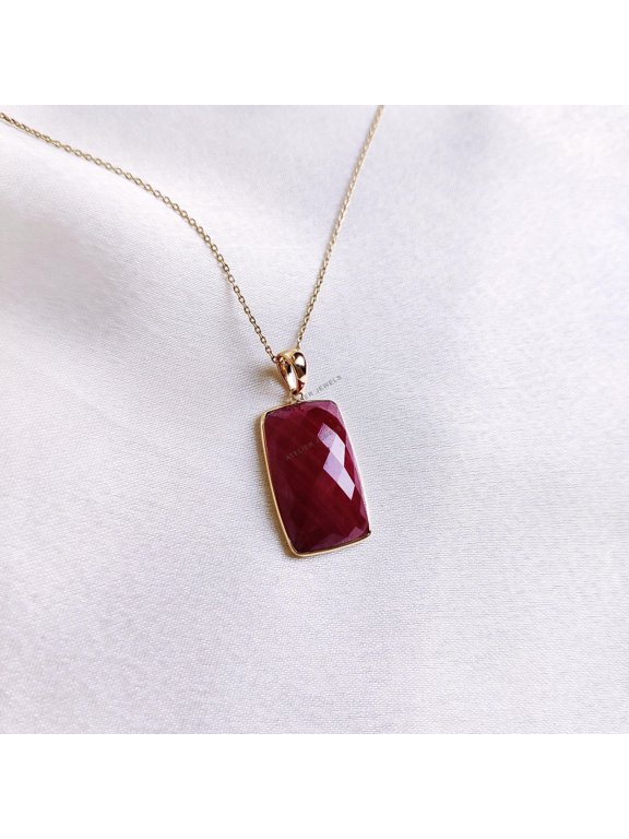 Natural Ruby Pendant, 14K Solid Yellow Gold Ruby Pendant, July Birthstone Pendant, Checker Cut Ruby Pendant, Christmas Present