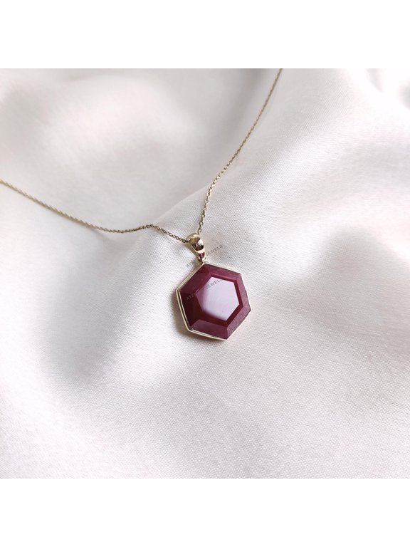 Natural Ruby Pendant, 14K Solid Yellow Gold Ruby Pendant, July Birthstone Pendant, Natural Ruby Jewelry, Ruby Hexagon Pendant, Birthday Gift