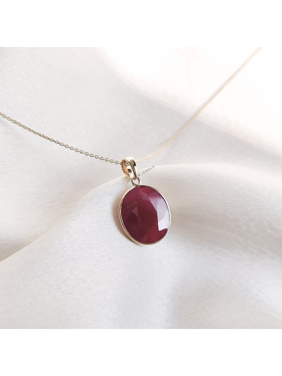 Natural Ruby Pendant, 14K Solid Yellow Gold Ruby Pendant, July Birthstone Pendant, Oval Cut Ruby Pendant, Christmas Gift, Ruby Jewelry