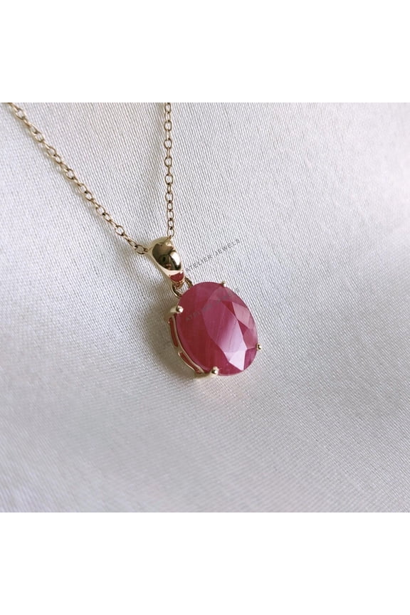 Natural Ruby Pendant, 14K Solid Yellow Gold Ruby Pendant, July Birthstone Pendant, Oval Ruby Pendant, Natural Ruby Jewelry, Anniversary Gift
