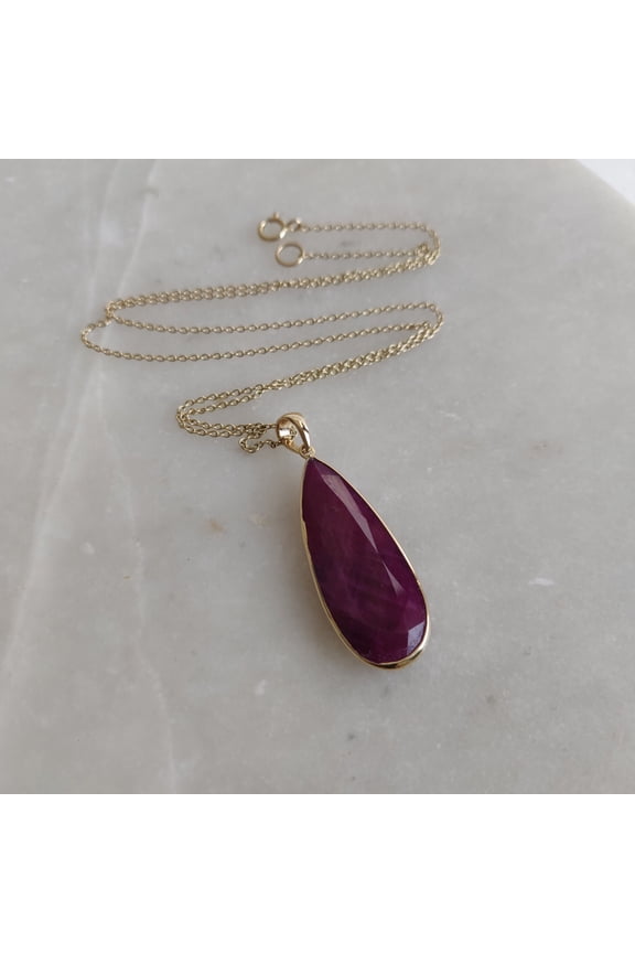 Natural Ruby Pendant, 14K Solid Yellow Gold Ruby Pendant, July Birthstone Pendant, Pear Cut Ruby Pendant, Christmas Present