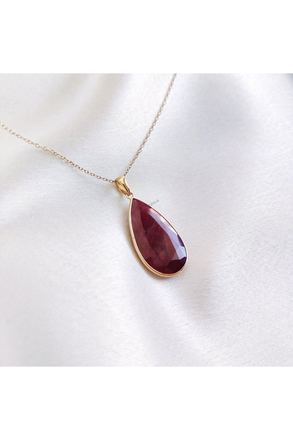 Natural Ruby Pendant, 14K Solid Yellow Gold Ruby Pendant, July Birthstone Pendant, Pear Pendant, Ruby Jewelry, Christmas Present