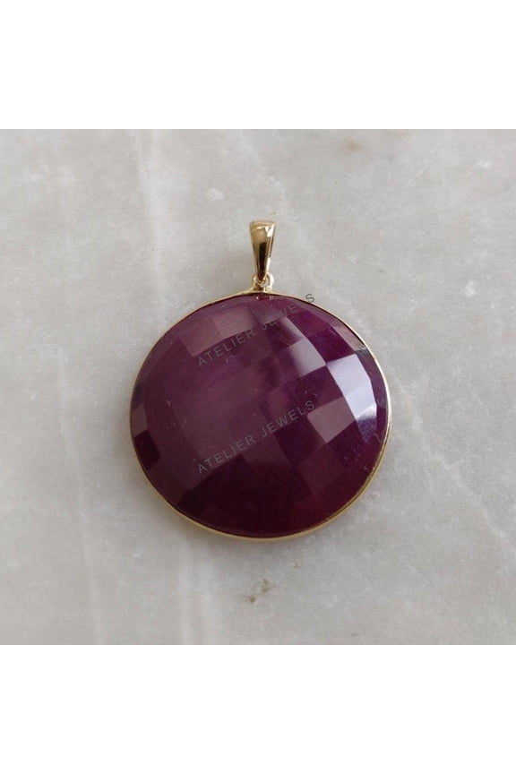 Natural Ruby Pendant, 14K Solid Yellow Gold Ruby Pendant, July Birthstone Pendant, Round Pendant, Natural Ruby Jewelry, Christmas Present