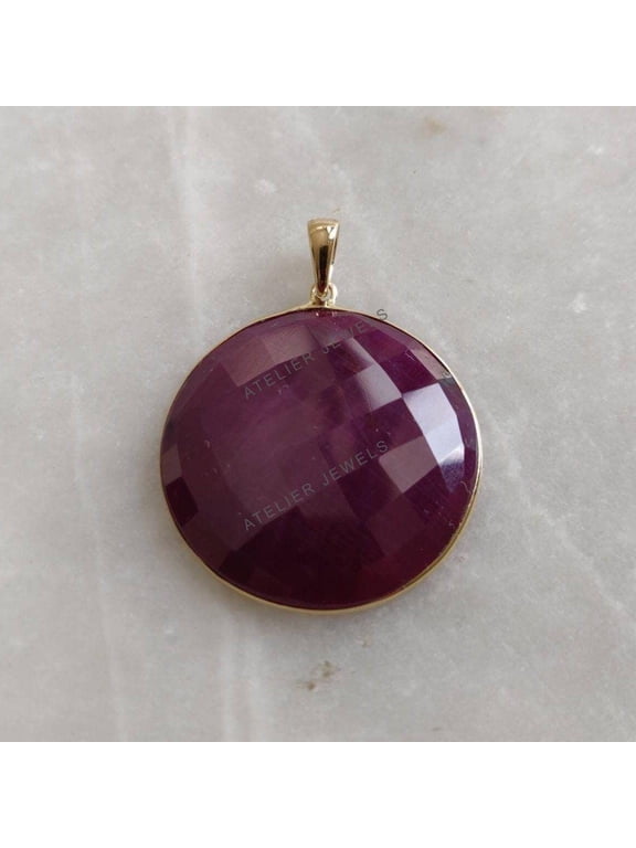 Natural Ruby Pendant, 14K Solid Yellow Gold Ruby Pendant, July Birthstone Pendant, Round Pendant, Natural Ruby Jewelry, Christmas Present