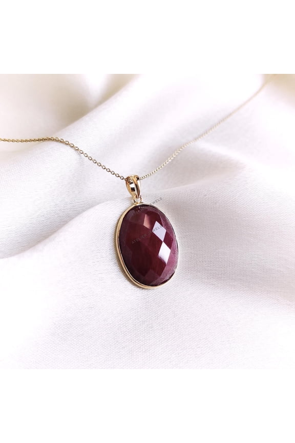 Natural Ruby Pendant, 14K Solid Yellow Gold Ruby Pendant, July Birthstone Pendant, Ruby Bezel Pendant, Christmas Present, Ruby Jewelry